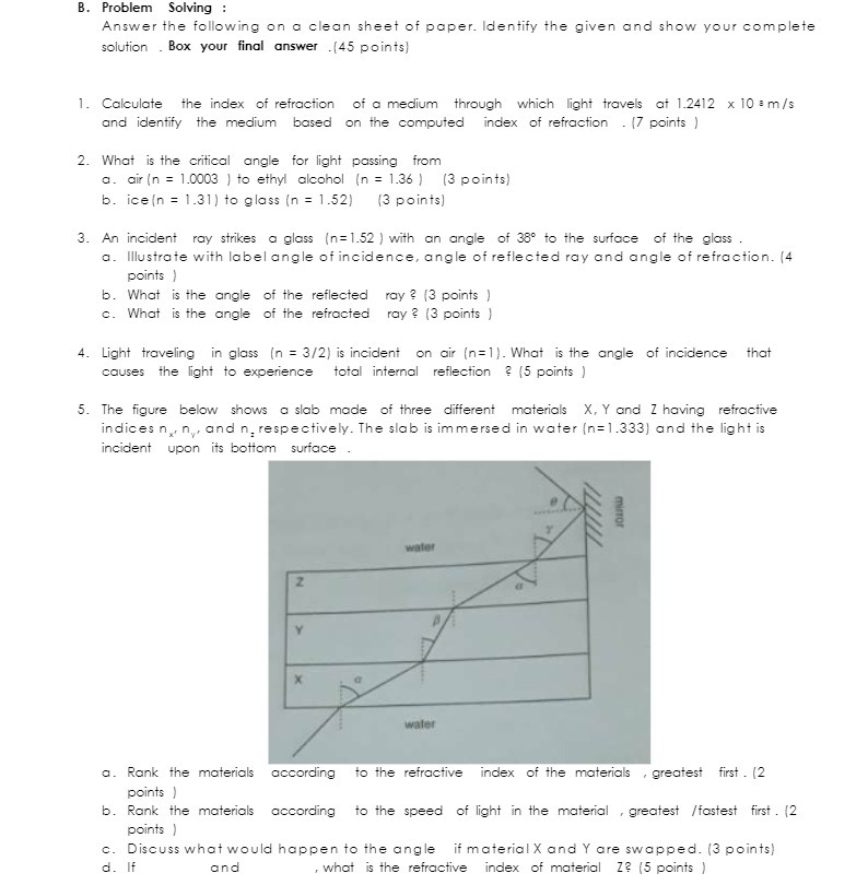  B. Problem Solving : Answer the following on a clean sheet