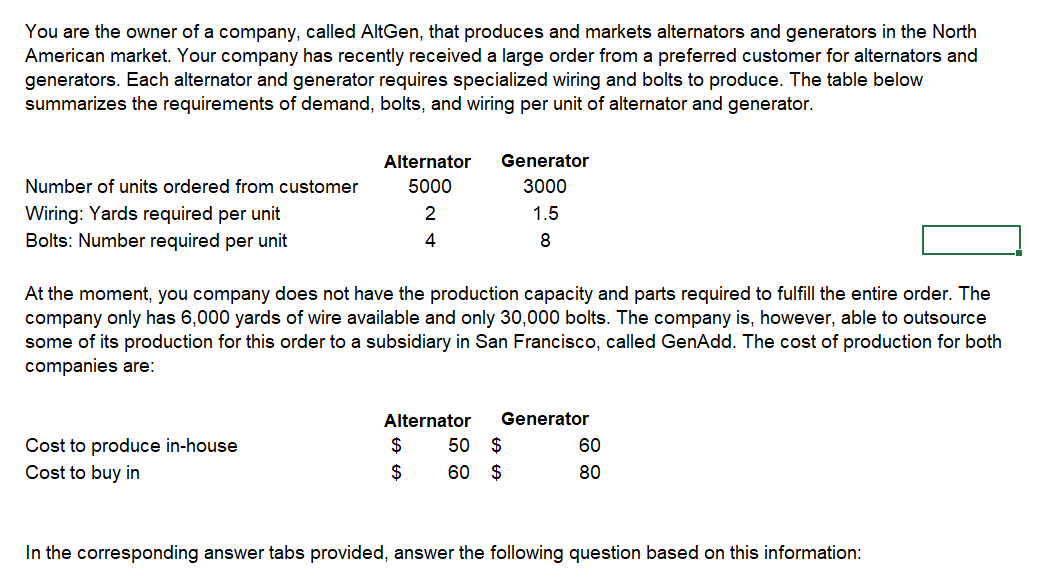 many alternators and generators should AltGen produce itself, and what number of