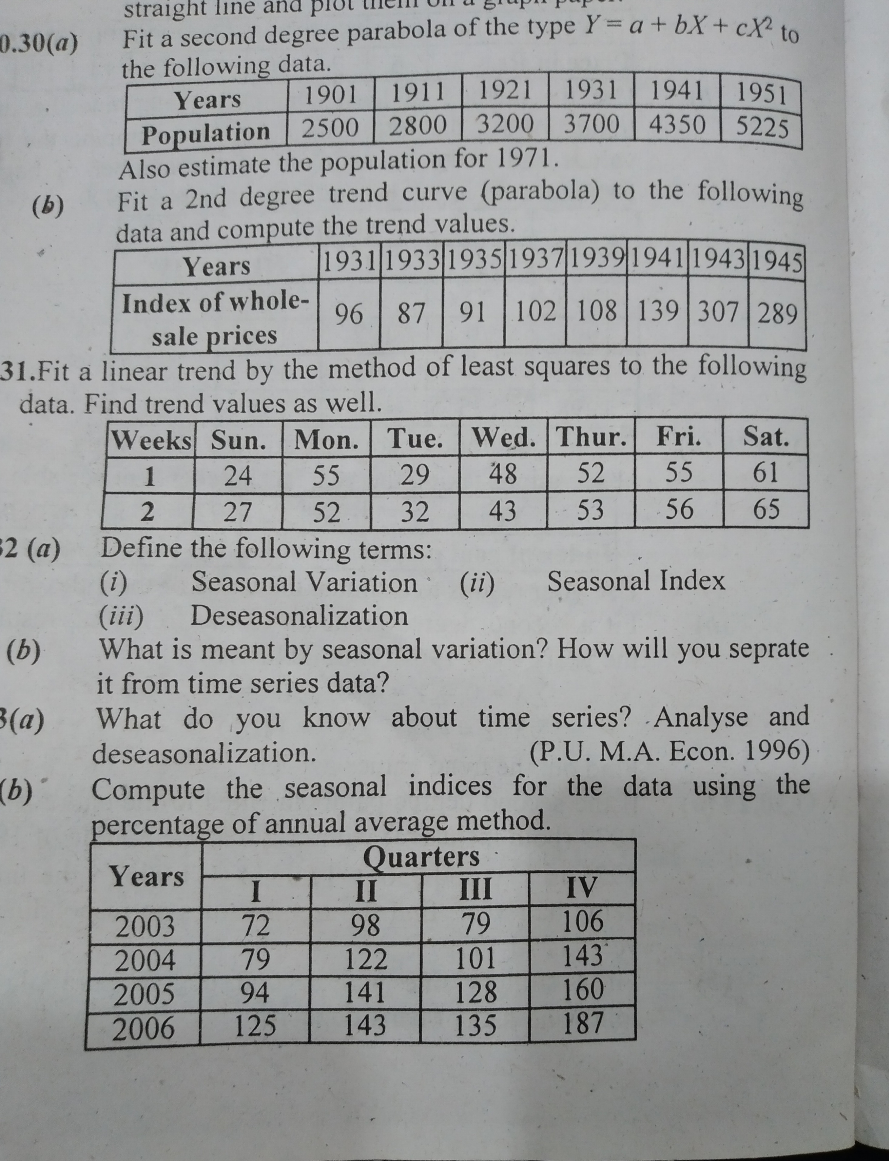  straight line and plot . 0.30(a) Fit a second degree parabola