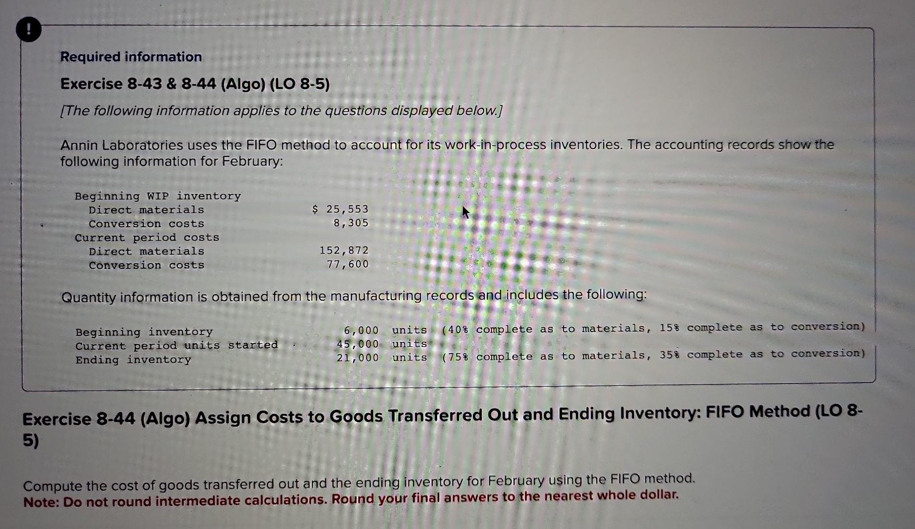 following information for February: Beginning WIP inventory Direct materials $ 25,553 Conversion