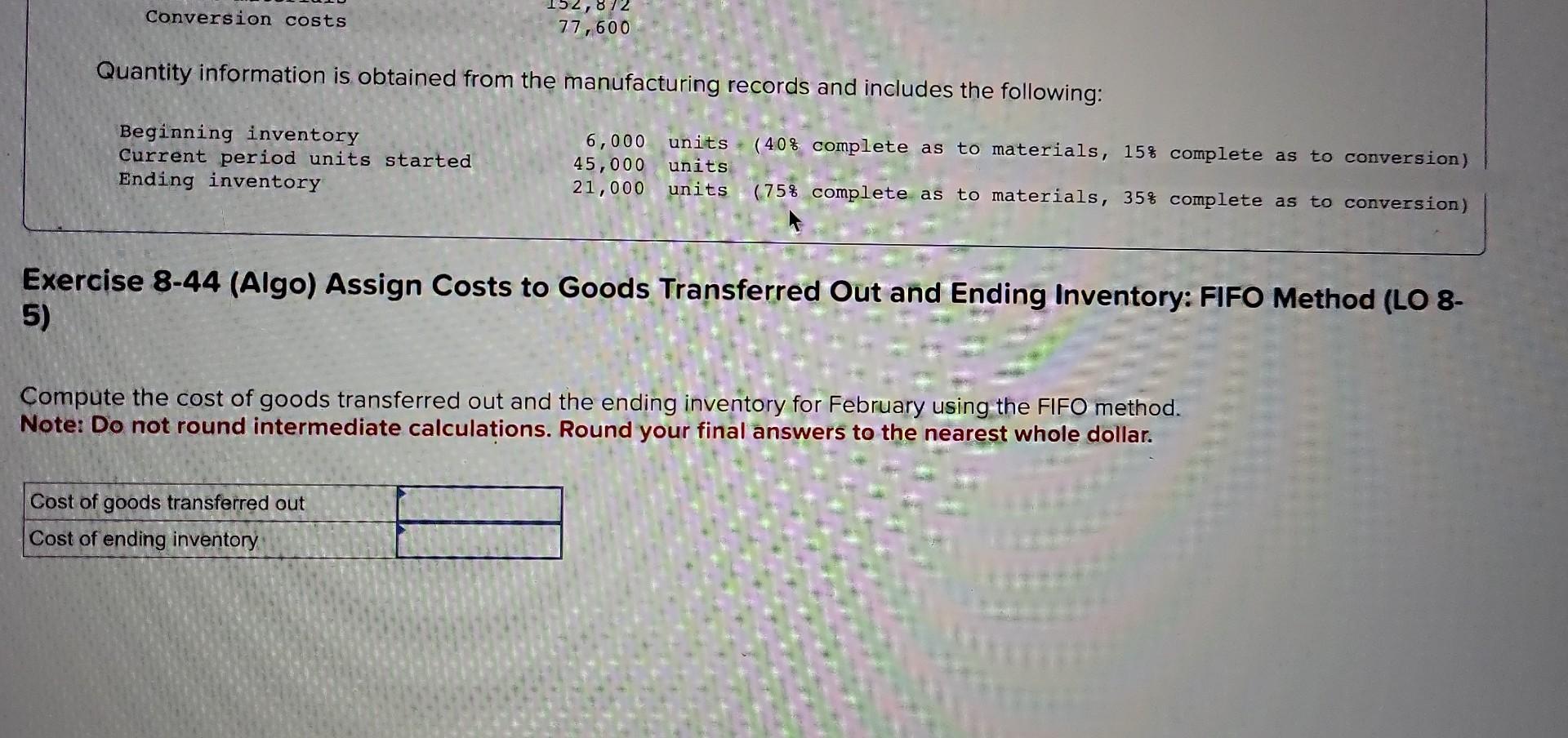costs 8 , 305 Current period costs Direct materials 152 , 872