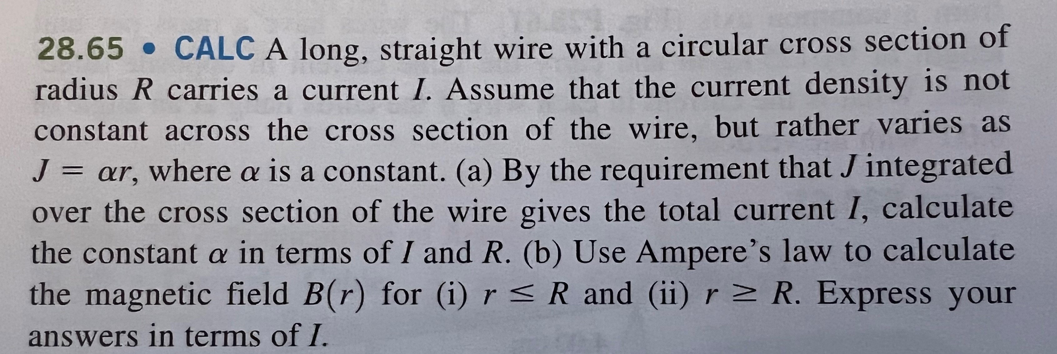 section of radius R carries a current I. Assume that the current