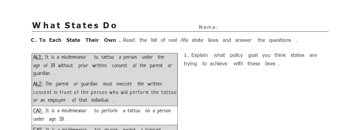  What States Do Name: C. To Each State Their Own .