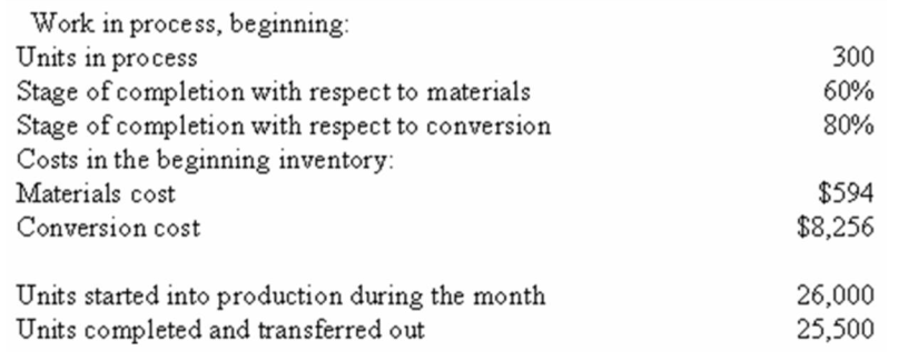 its process costing system. The following data concern the operations of the