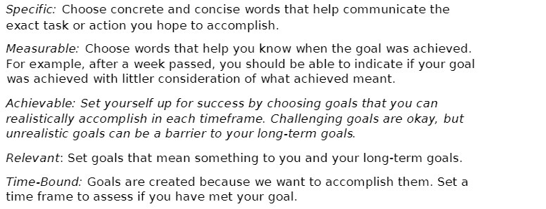 task or action you hope to accomplish. Measurable: Choose words that help