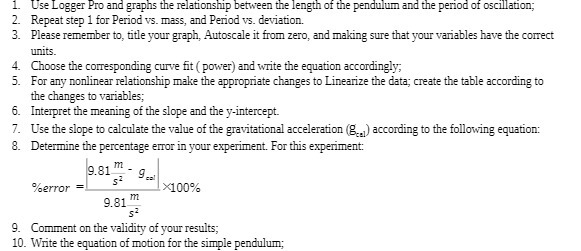 of the pendulum and the penod of oscillation; 2. Repeat step 1