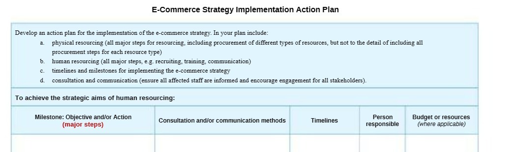 E-Commerce Strategy Implementation Action Plan Develop an action plan for the