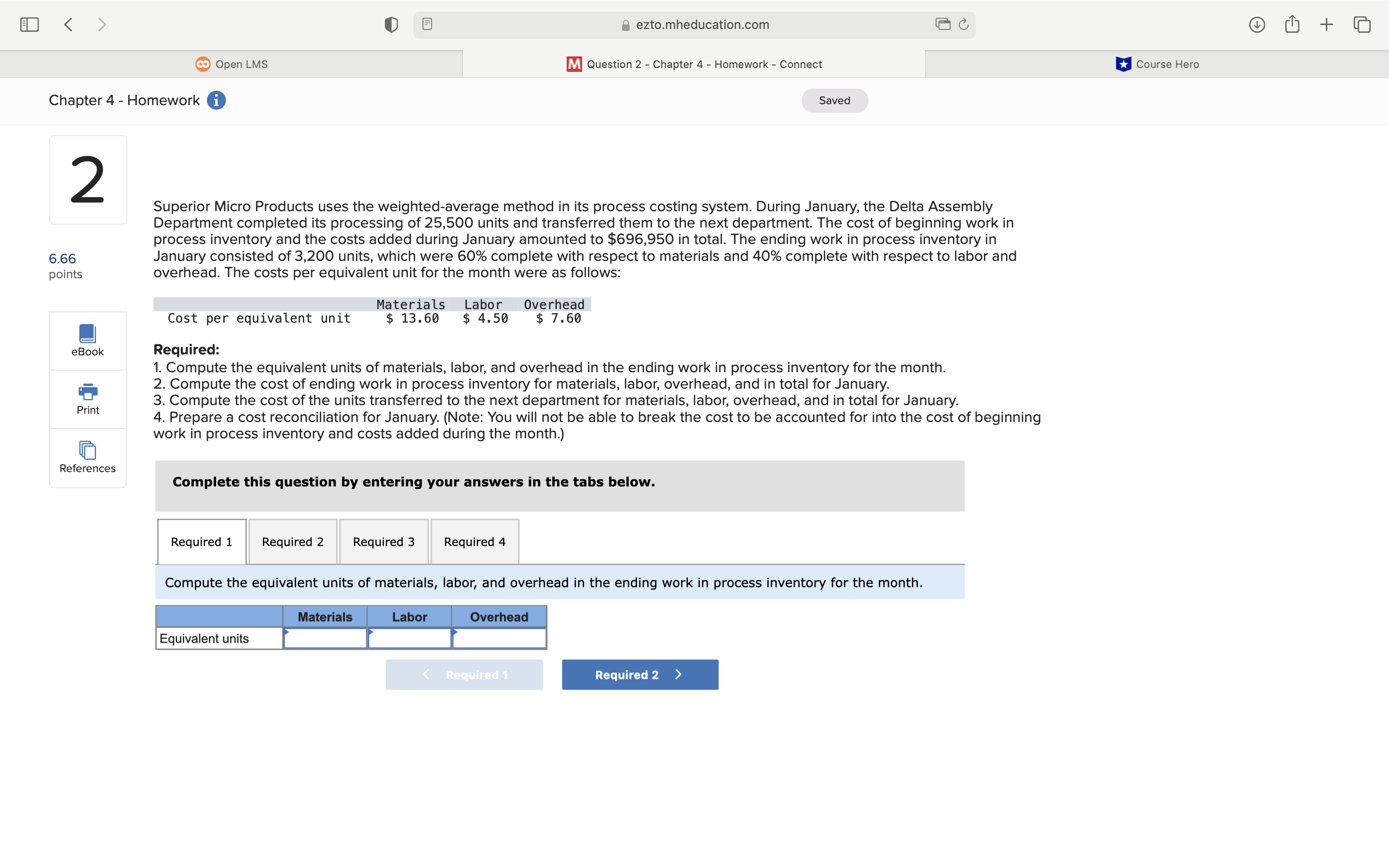  I) E] B ezto.mheducation.com O Open LMS m Question 2 -