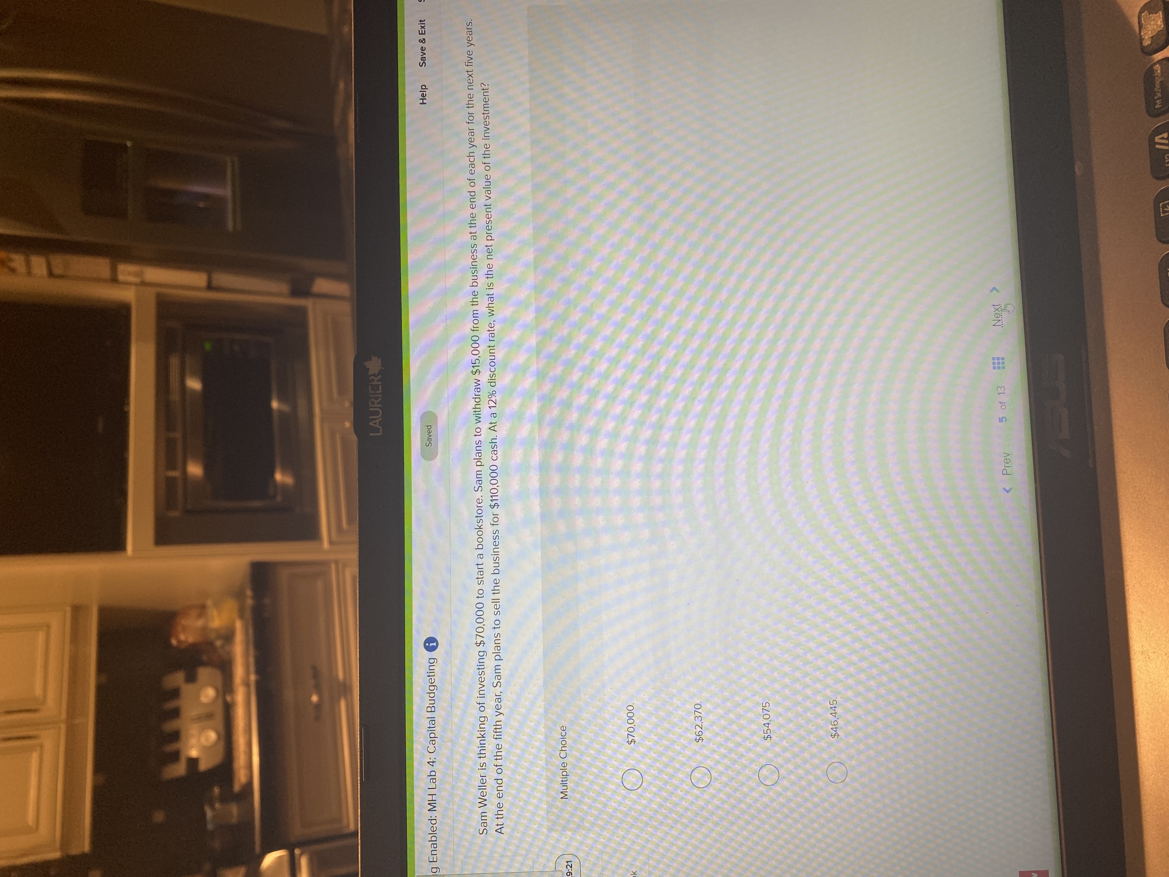 LAURIER g Enabled: MH Lab 4: Capital Budgeting Saved Help Save