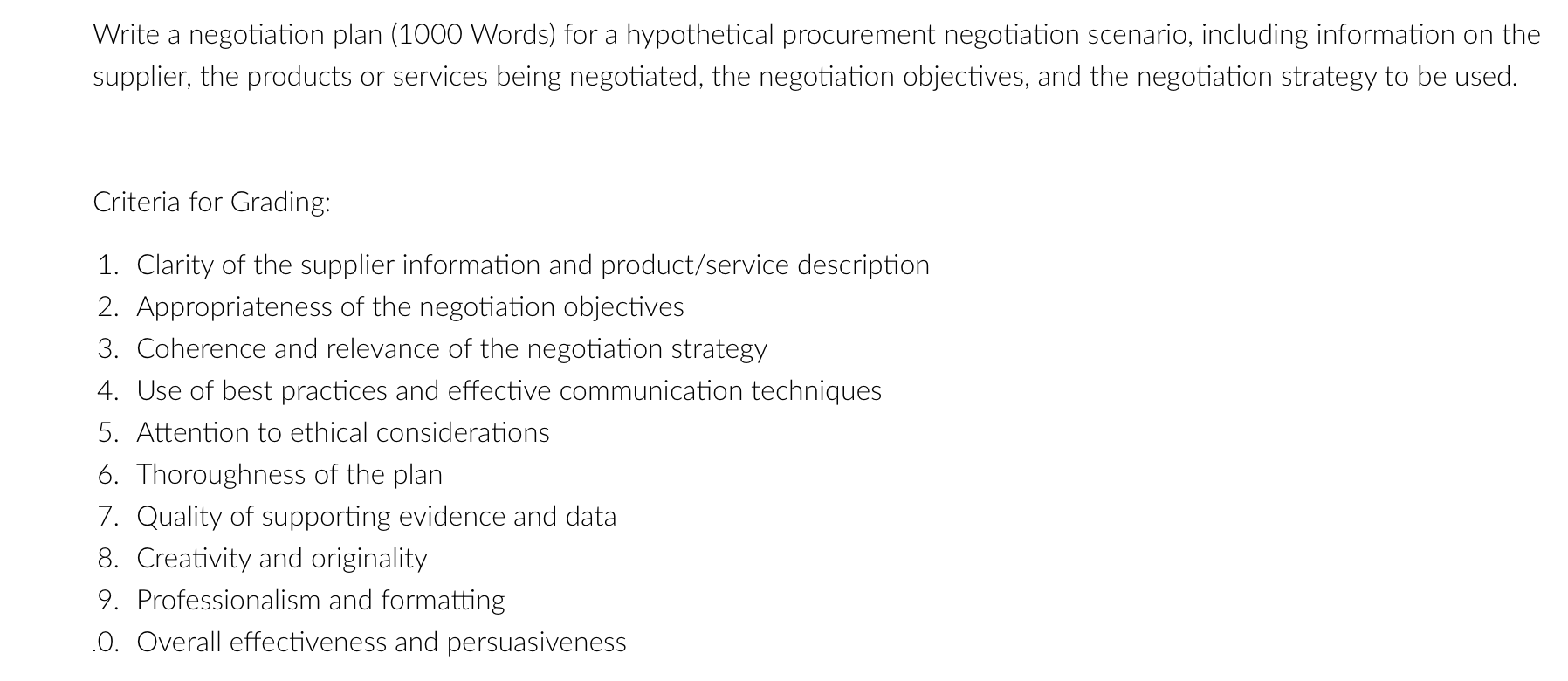 Make a negotiation plan for a hypothetical procurement negotiation scenario, including information