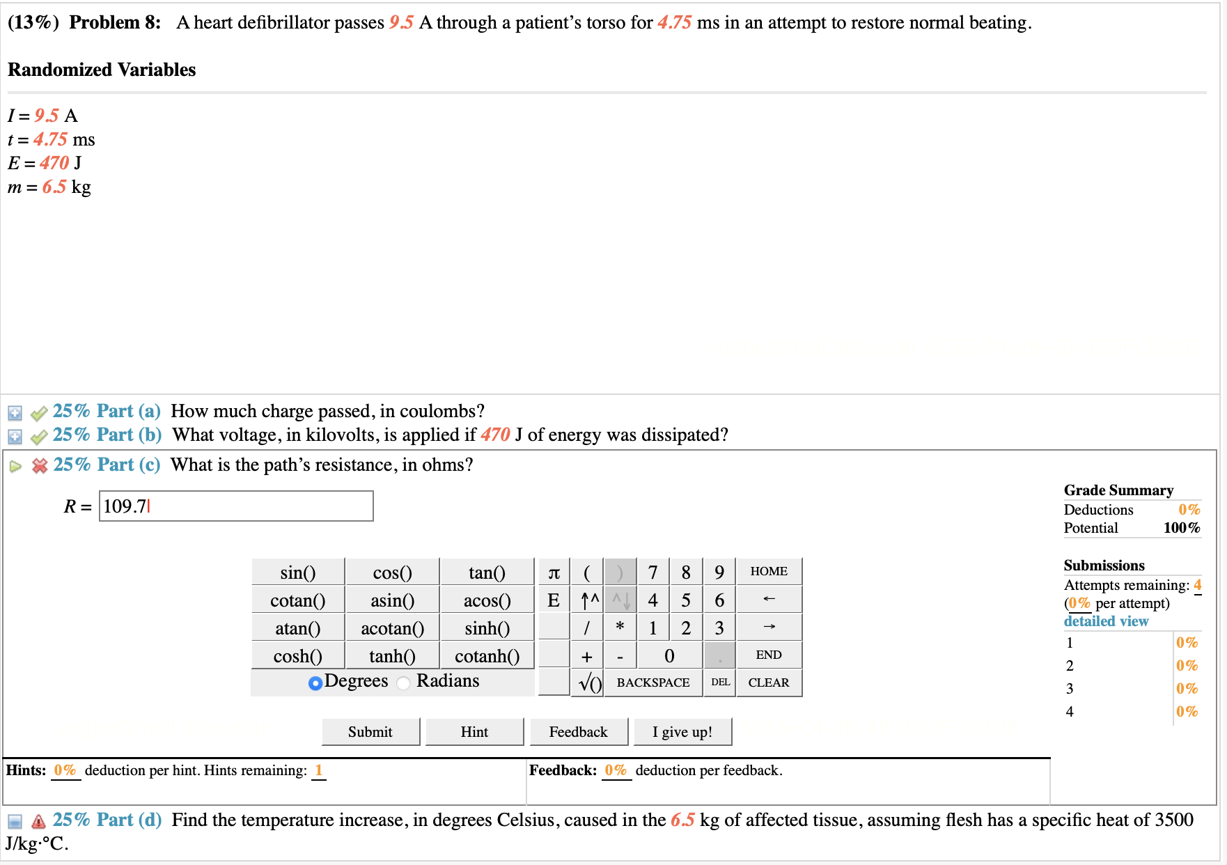 expression for the current passing through the circuit, I. Grade Summary I