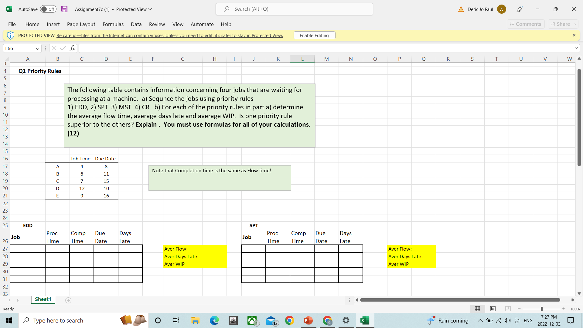  X AutoSave Off Assignment7c (1) - Protected View v Search (Alt+Q)