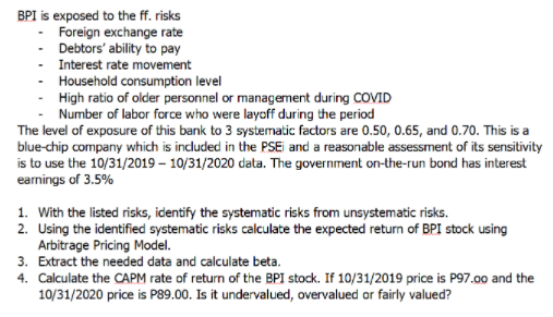 BPI is exposed to the ff. risks Foreign exchange rate Debtors'