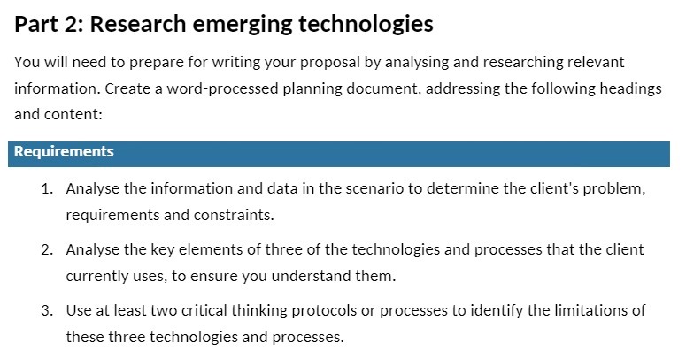 Part 2: Research emerging technologies You will need to prepare fo:r