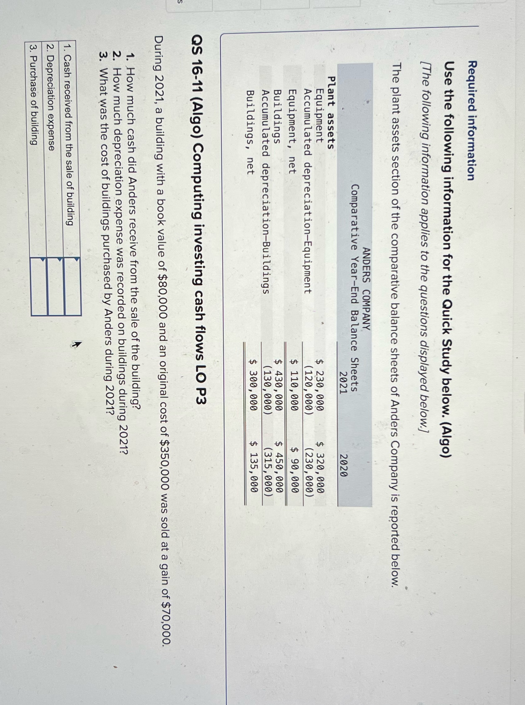  Required information Use the following information for the Quick Study below.
