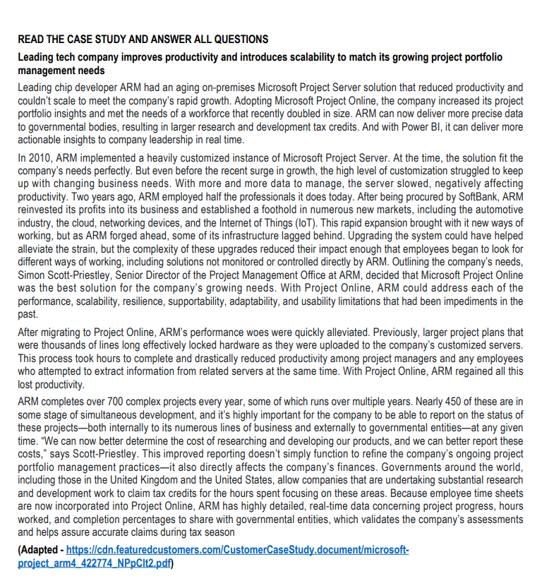  READ THE CASE STUDY AND ANSWER ALL QUESTIONS Leading tech company