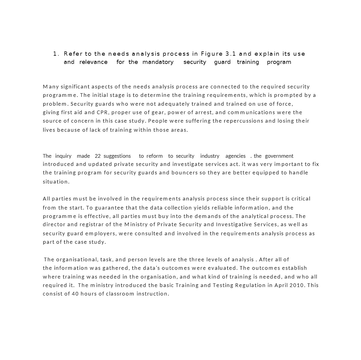 explain its use and relevance for the mandatory security guard training program