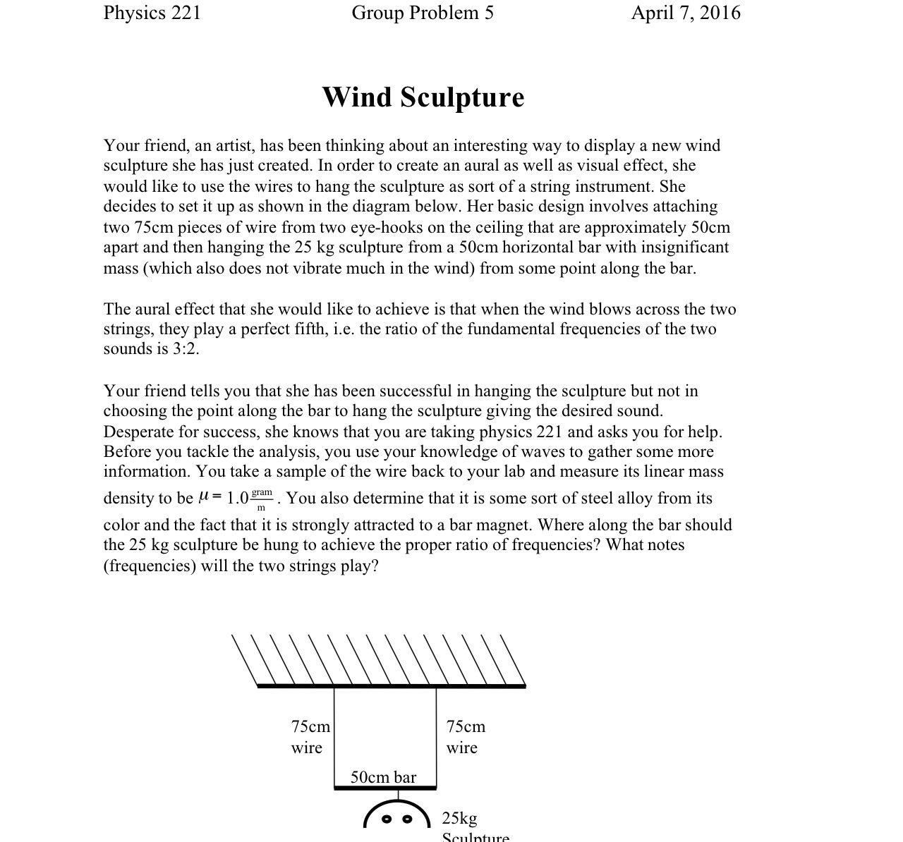  Physics 221 Group Problem 5 April 7, 2016 Wind Sculpture Your