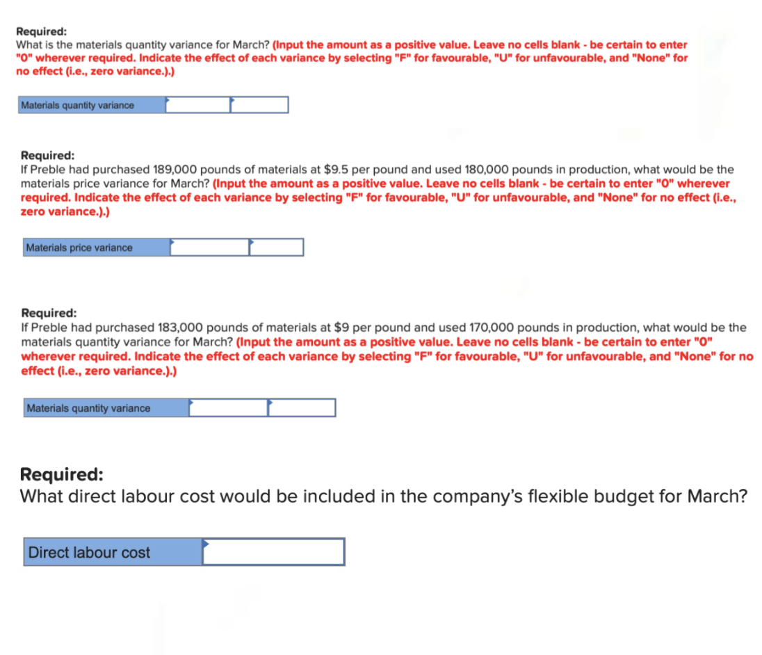 quantity variance for March? (Input the amount as a positive value. Leave