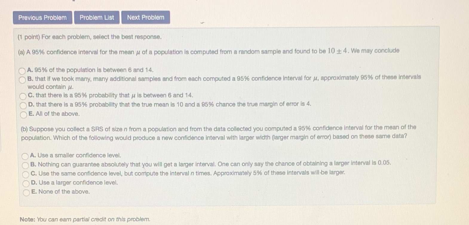  Previous Problem Problem List Next Problem (1 point) For each problem,
