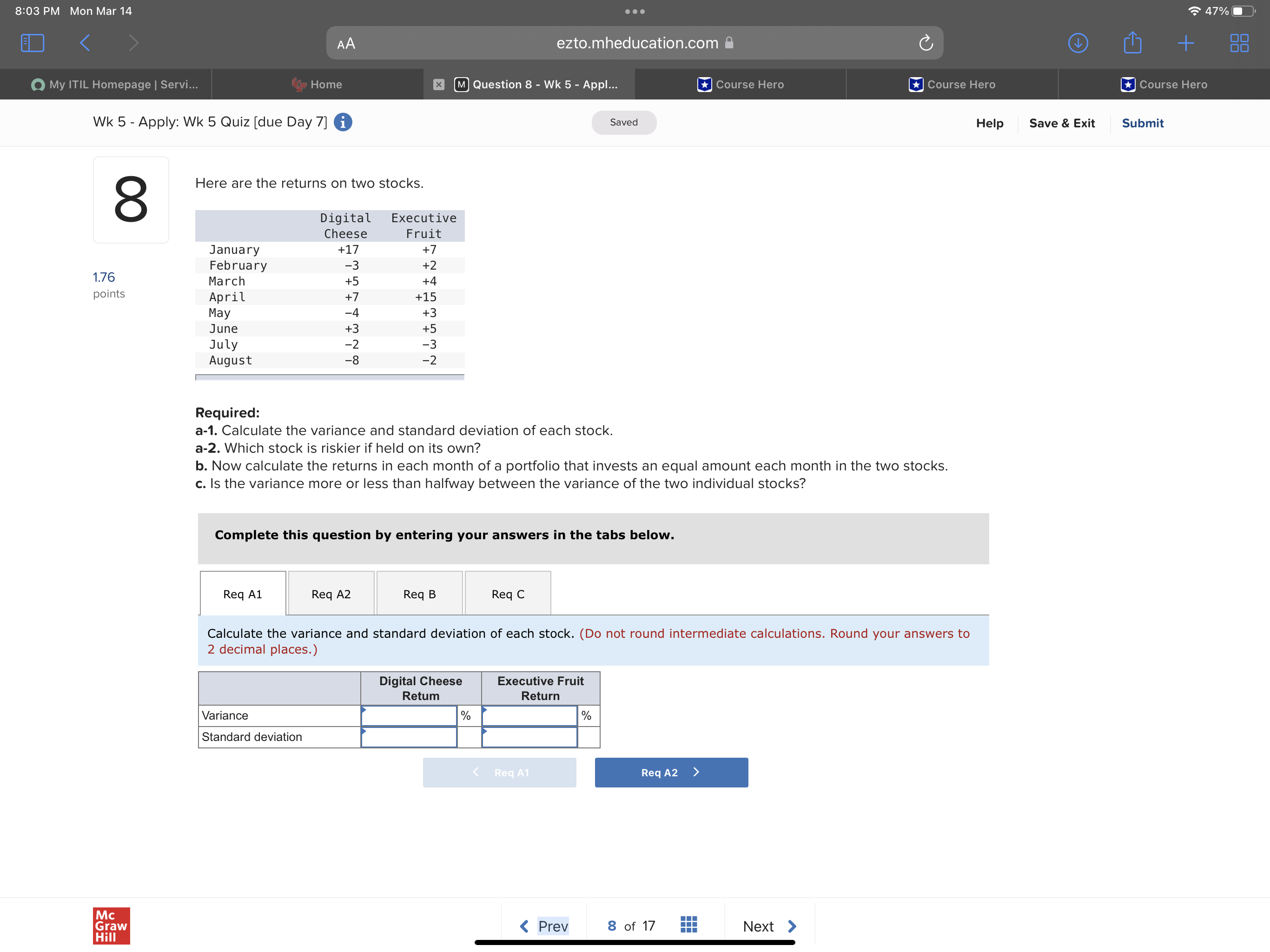 a + My ITIL Homepage | Servi... Home x M Question 8