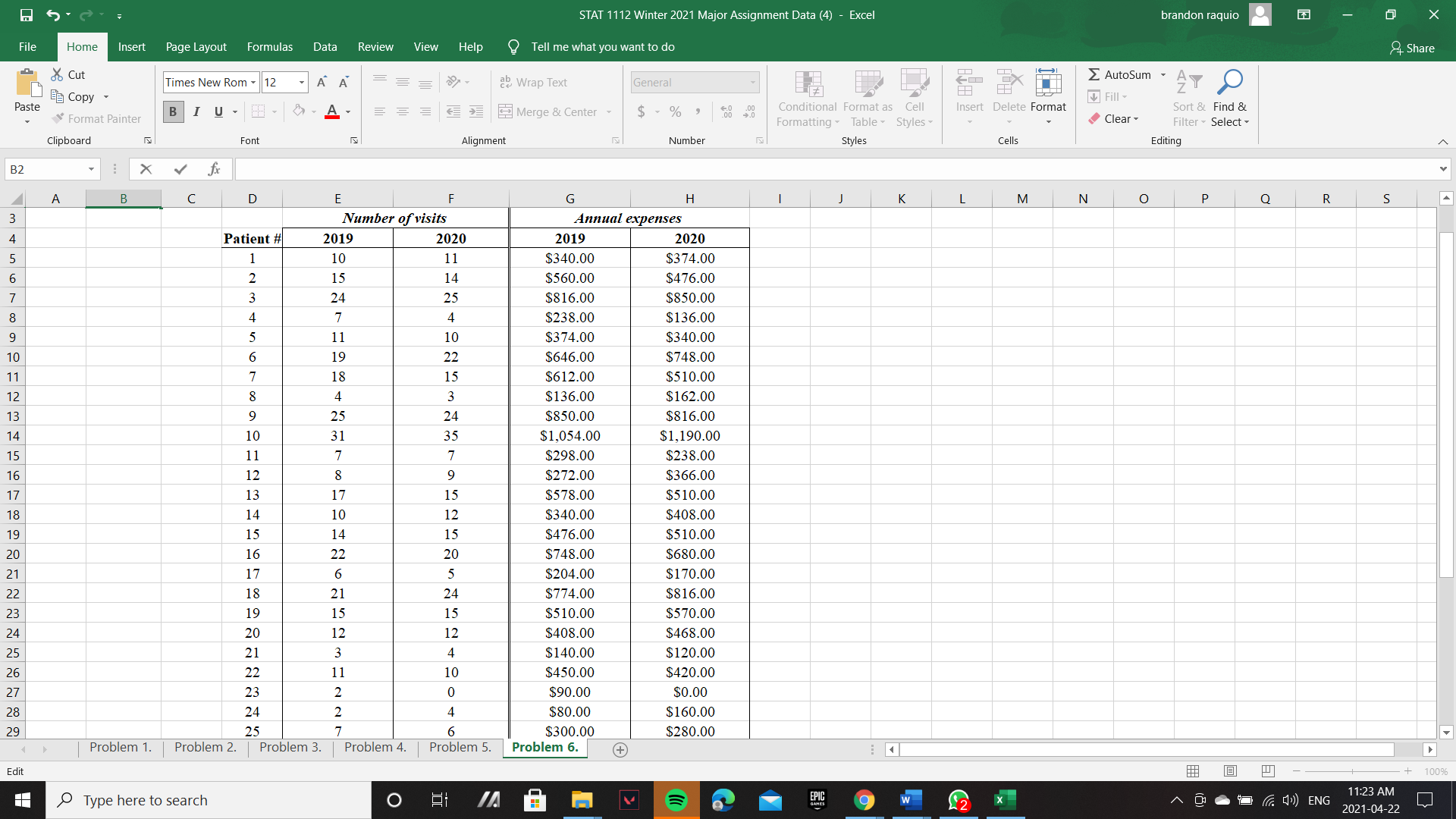  STAT 1112 Winter 2021 Major Assignment Data (4) - Excel brandon