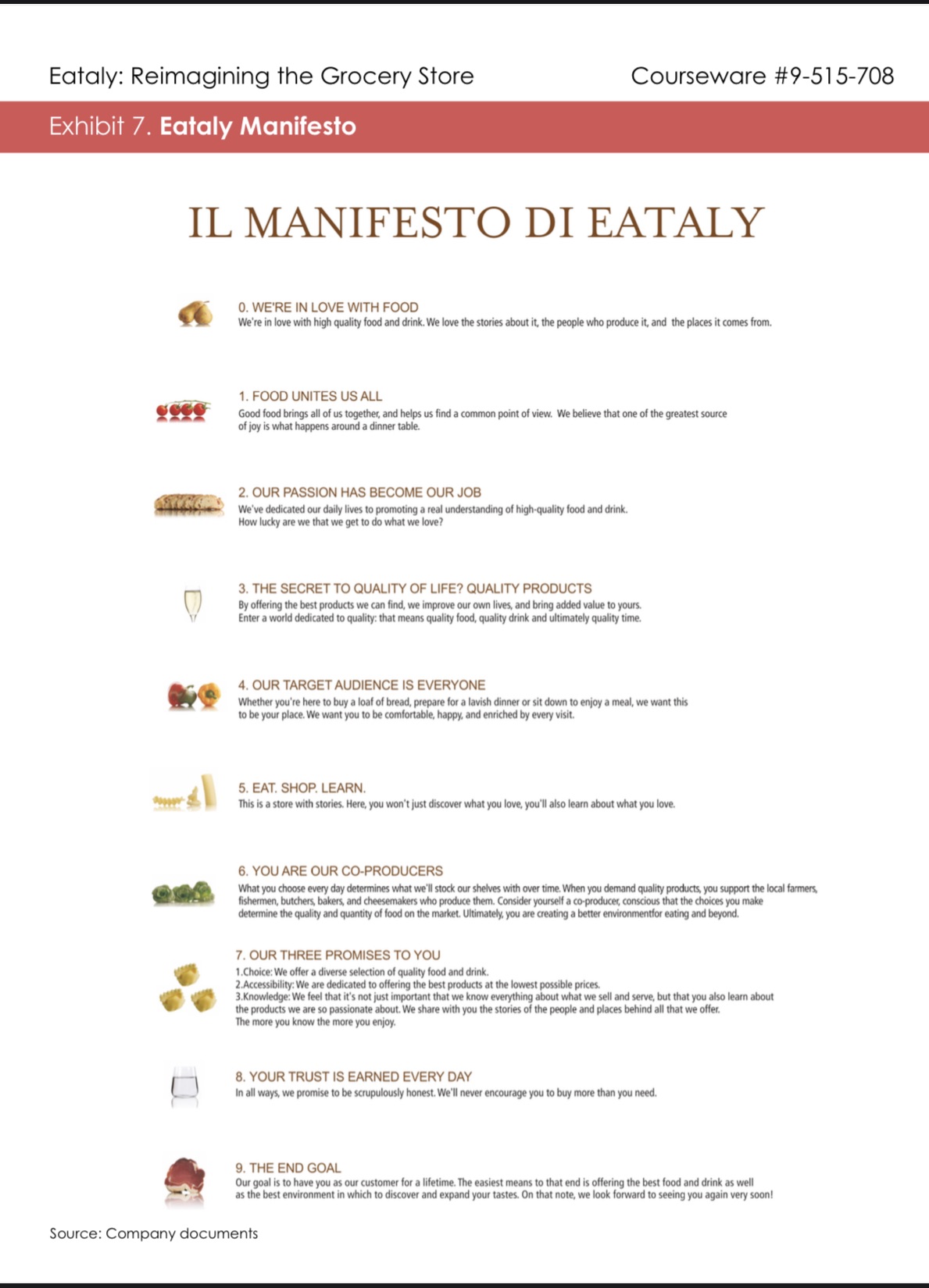 Using the Manifesto and the case study as references, identify the following