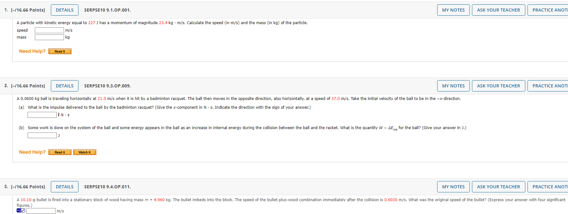 1. [-/16.66 Points] DETAILS SERPSE10 9.1.OP.001. MY NOTES ASK YOUR TEACHER