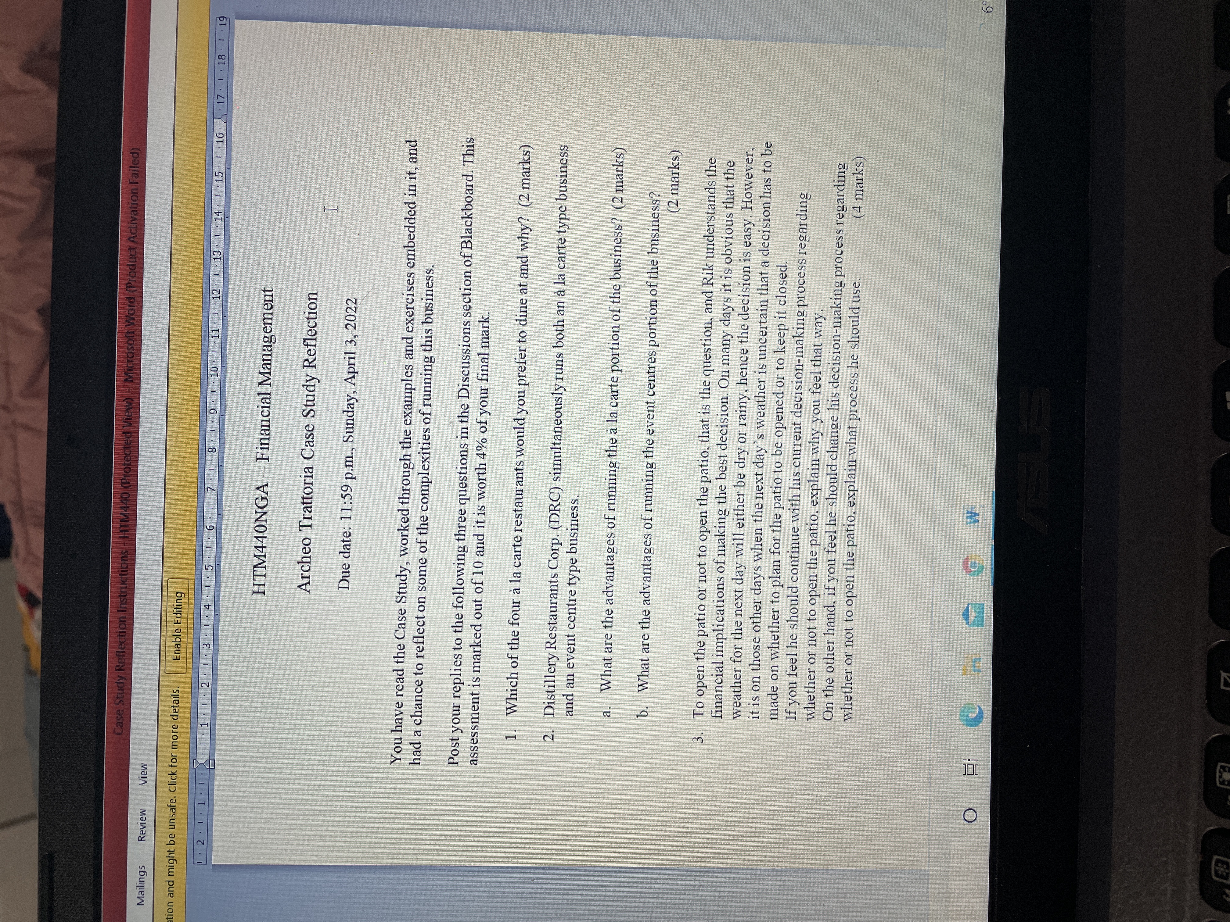 Case Study Reflection Instructions . HTM140 (Protected View) - Microsoft Word