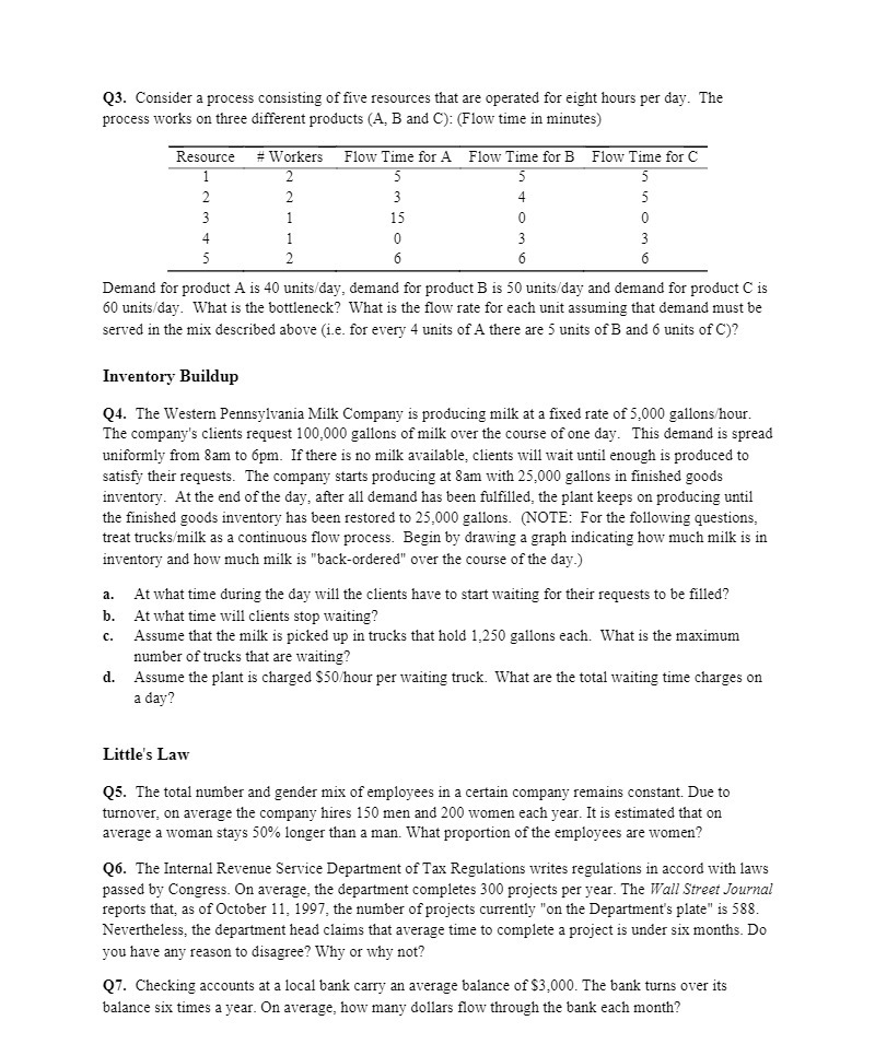 eight hours per day. The process works on three different products (A,