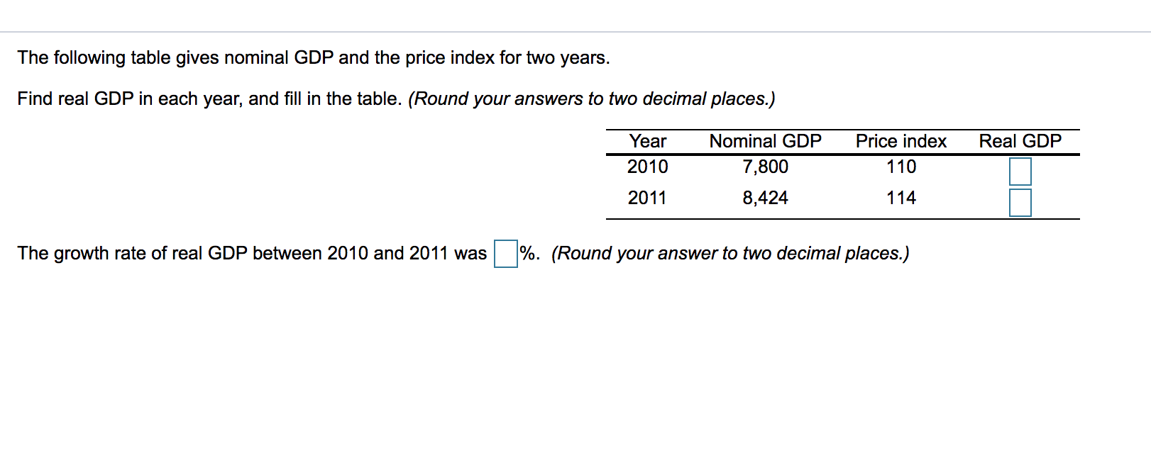 GDP and an appropriate price index for a group of selected years.