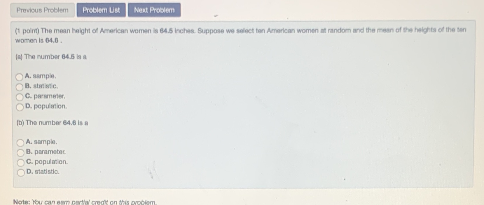 Previous Problem Problem List Next Problem (1 point) The mean height