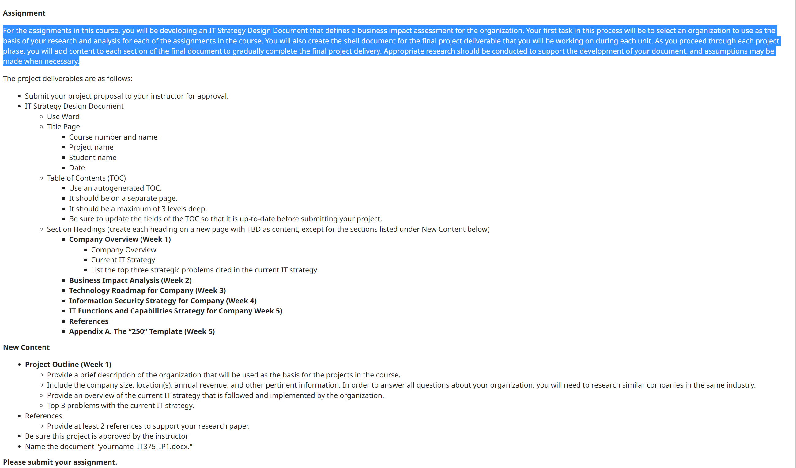 Document that denes a bu ess impact assess for the organization. Your