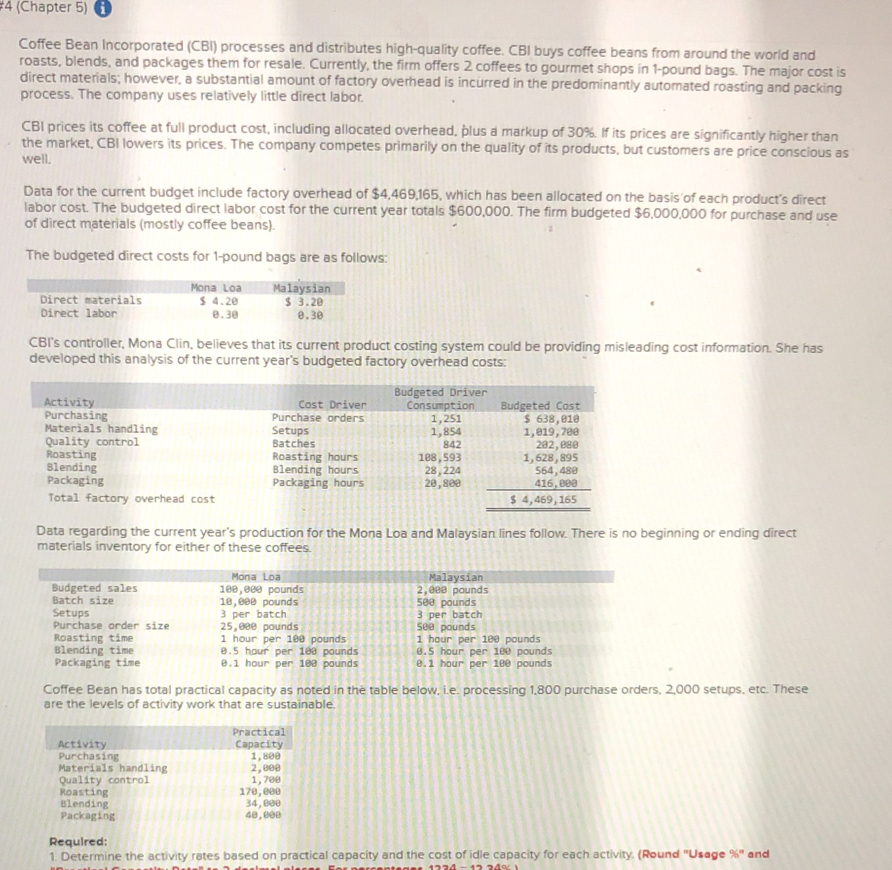 4 (Chapter 5) i Coffee Bean Incorporated (CBI) processes and distributes