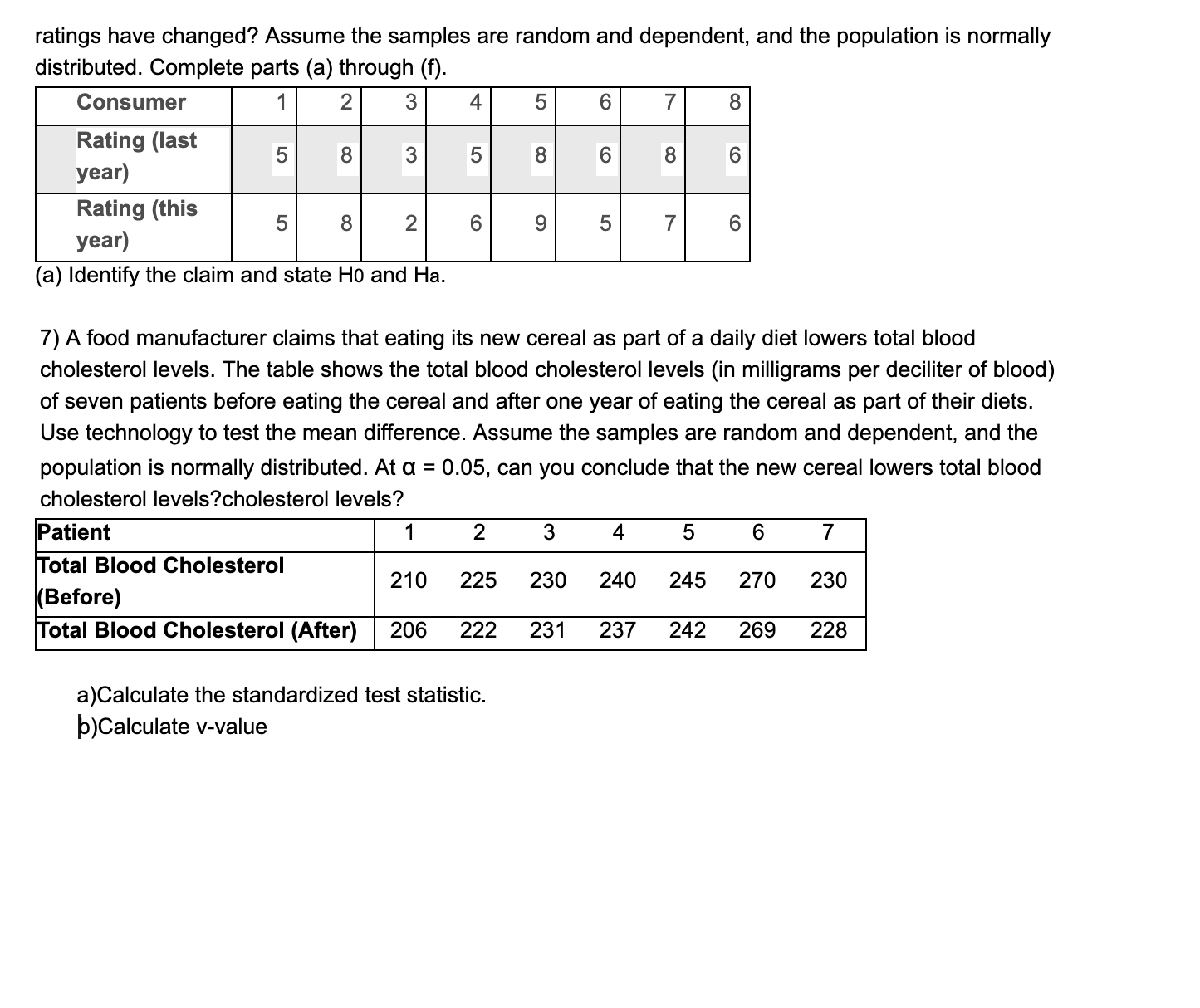 significance a. Assume the samples are random and dependent, and the populations