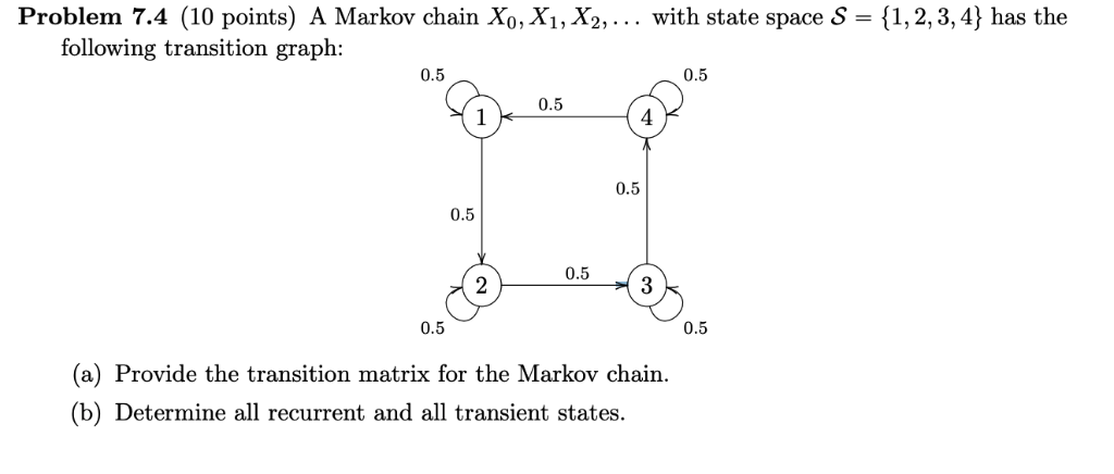 the following transition graph: 0.5 0.5 0.5 1 0.5 0.5 0.5 2