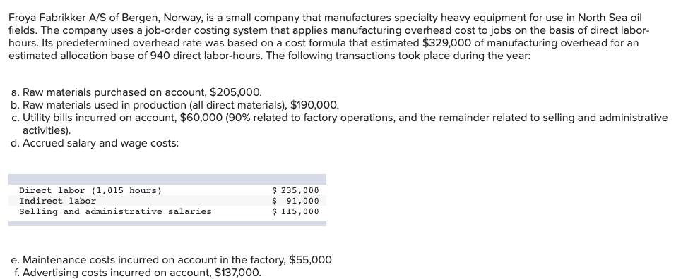The company uses a job-order costing system that applies manufacturing overhead cost