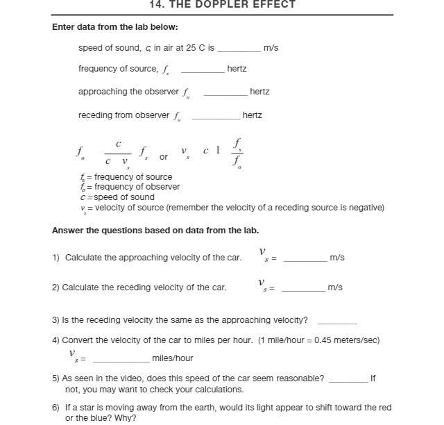  14. THE DOPPLER EFFECT Enter data from the lab below: speed