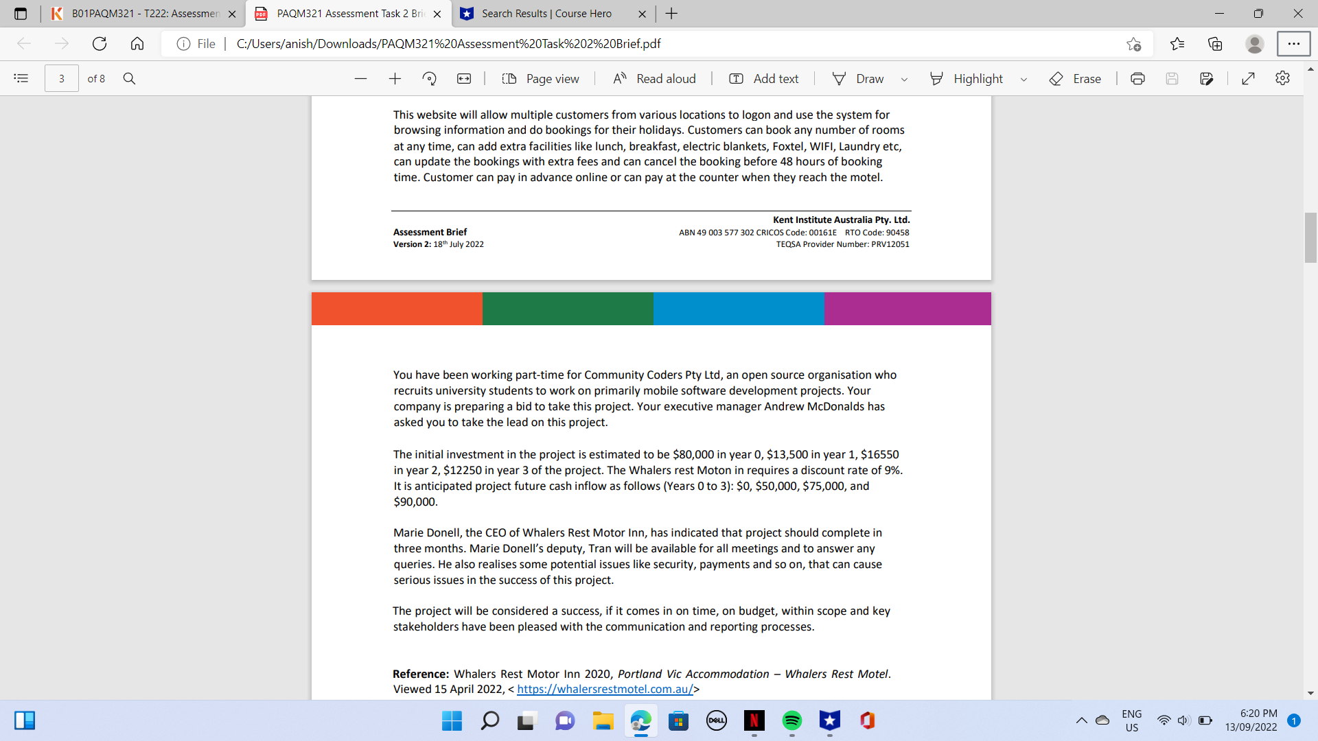 plan: 1. WRITE SWOT analyses of current situation of Whalers Rest Motor