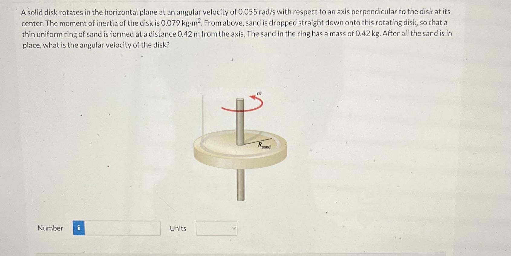  A solid disk rotates in the horizontal plane at an angular