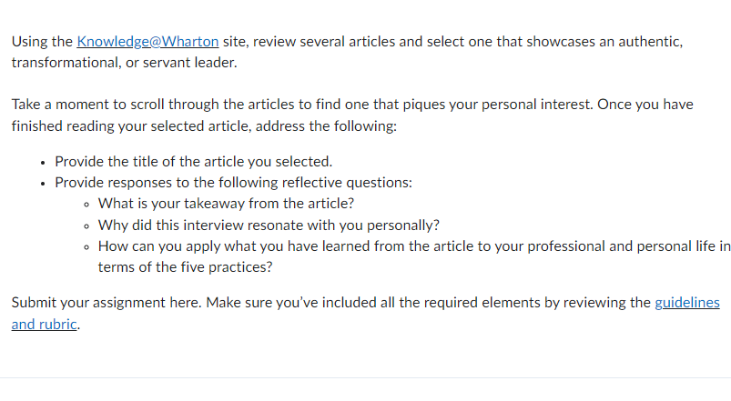  Using the KnowledgeEn-Wharton site, review several articles and select one that