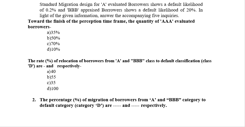  Please solve the below test : \fStandard Migration design for 'A'