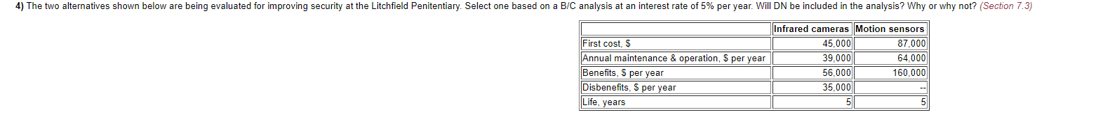security at the Litchfield Penitentiary. Select one based on a B/C analysis