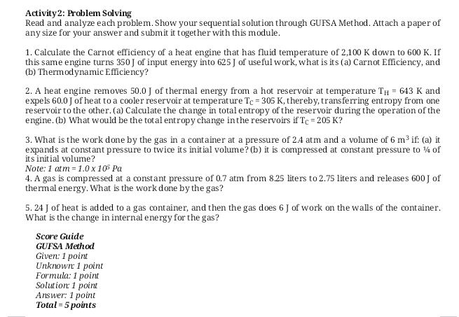  Activity 2: Problem Solving Read and analyze each problem. Show your