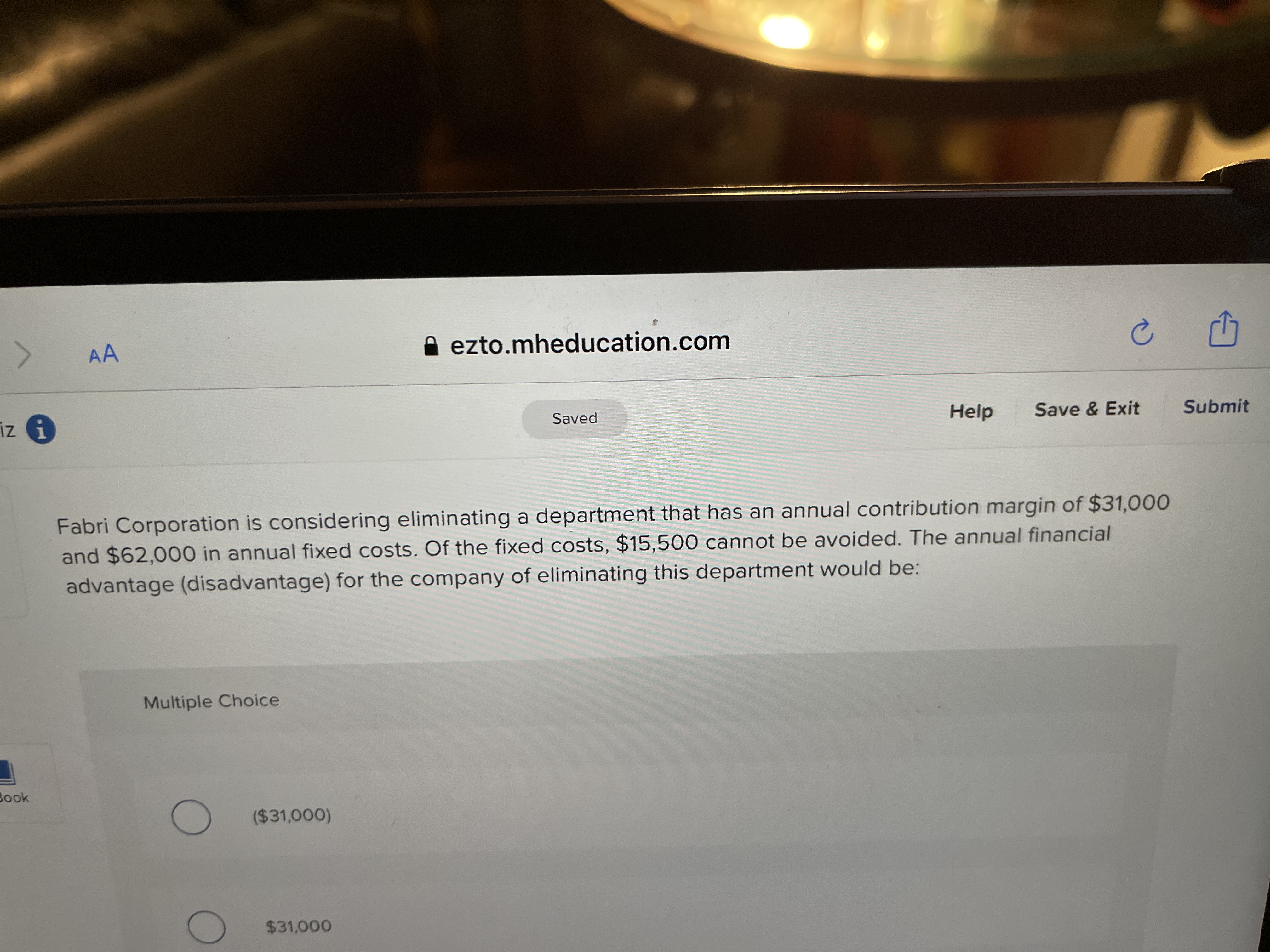 AA ezto.mheducation.com C Z i Saved Help Save & Exit Submit