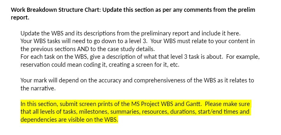Work Breakdown Structure Chart: Update this section as per any comments