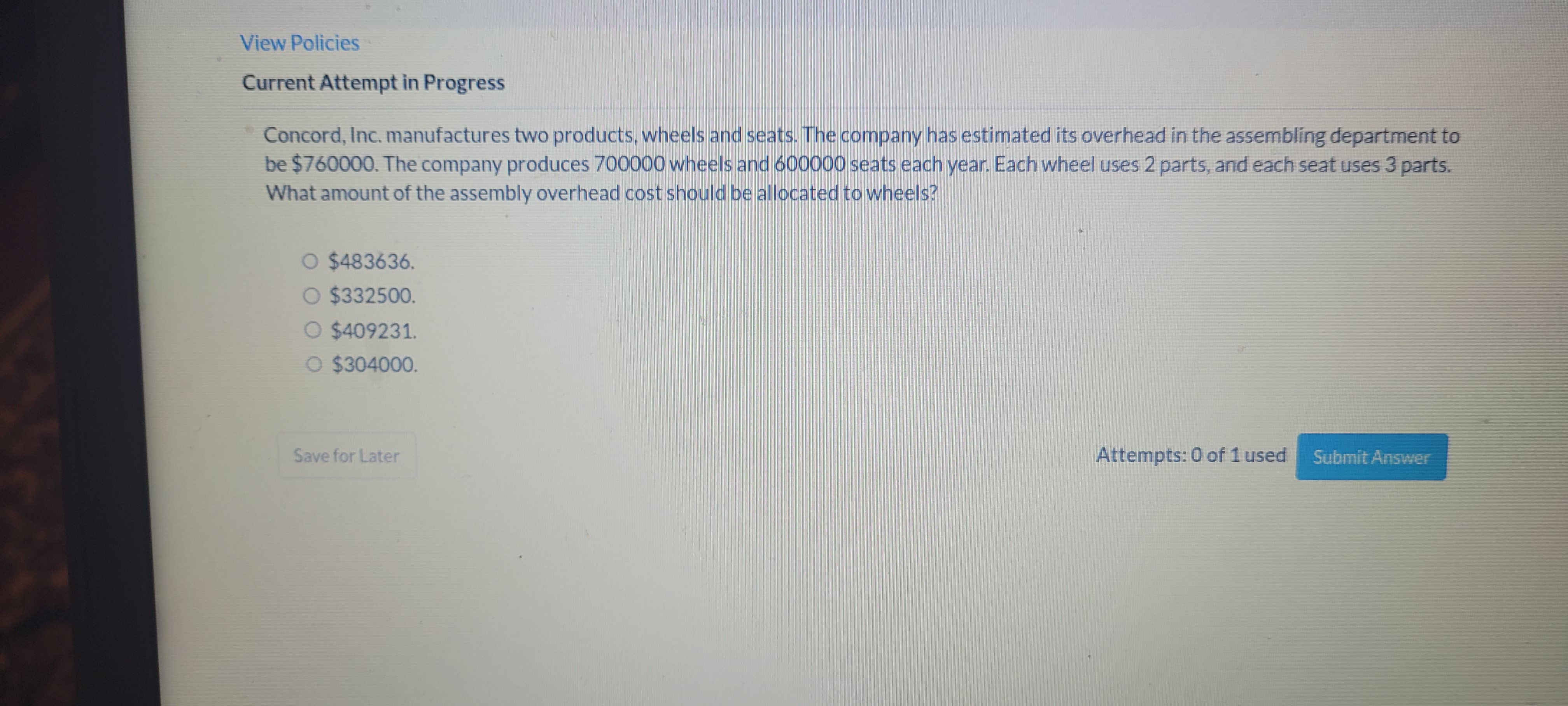 View Policies Current Attempt in Progress Concord, Inc. manufactures two products,