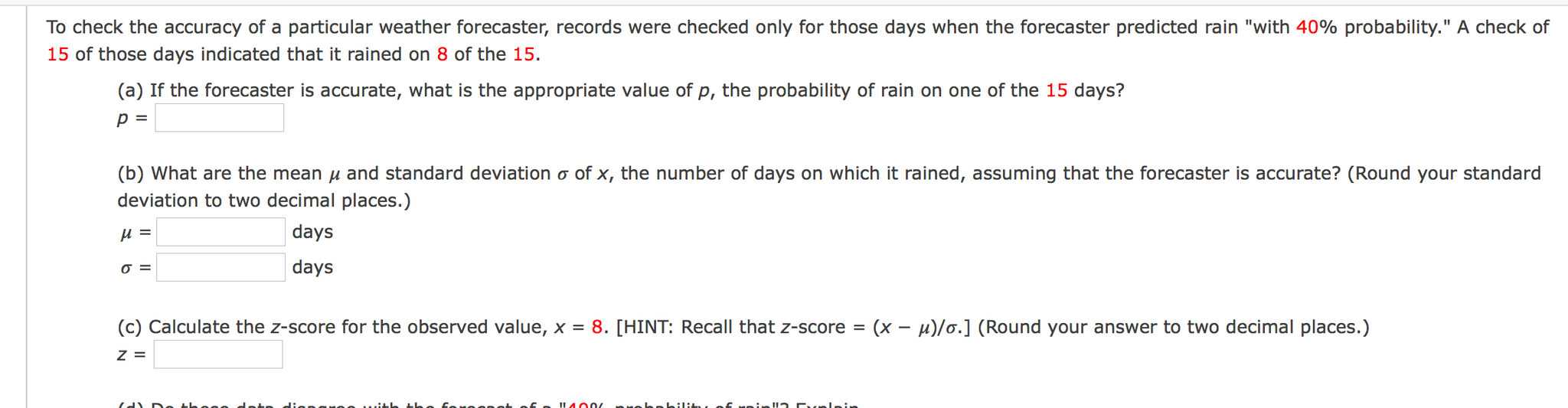 (b) What are the mean u and standard deviation o of x,