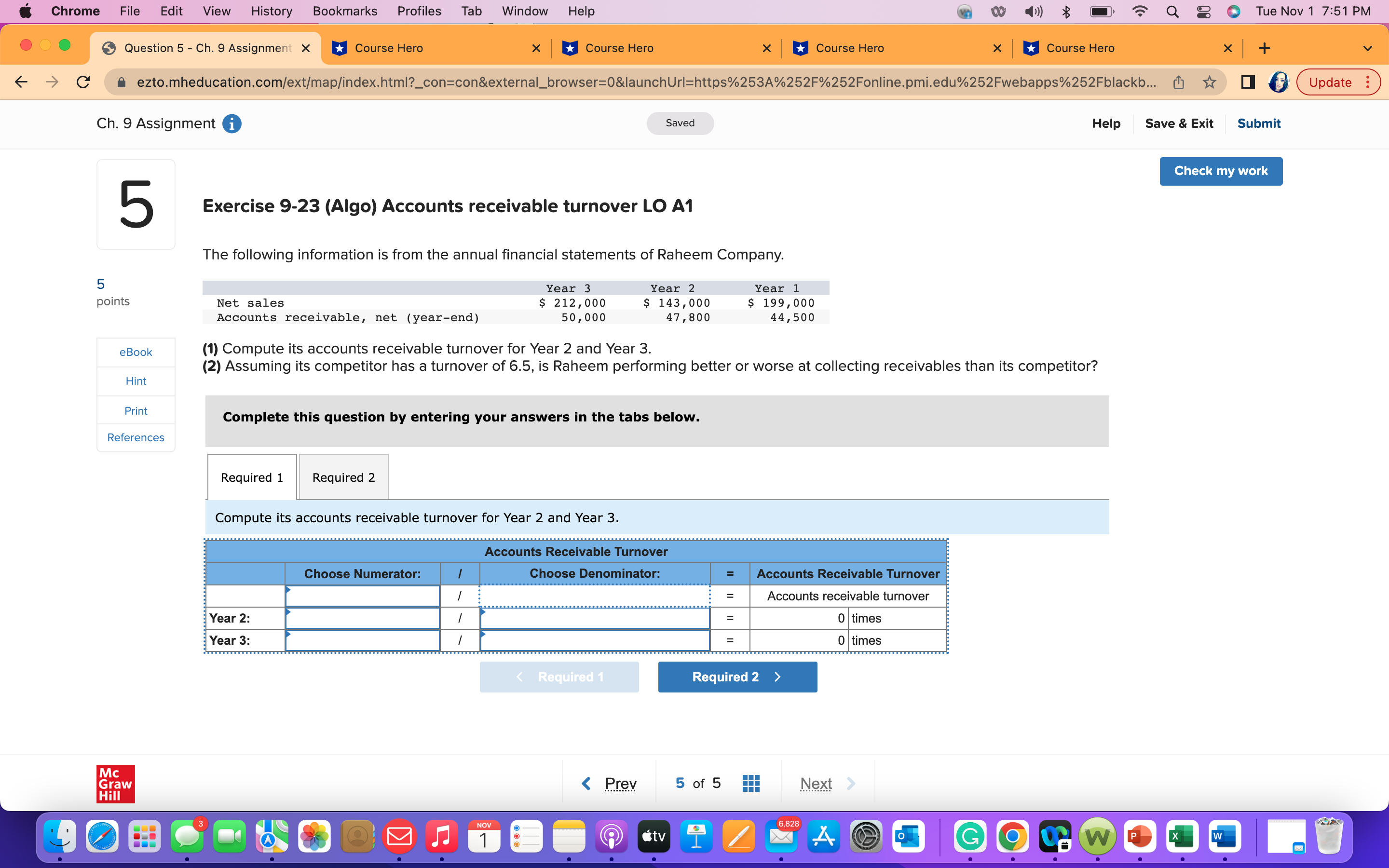 O Tue Nov 1 7:51 PM O O Question 5 - Ch.