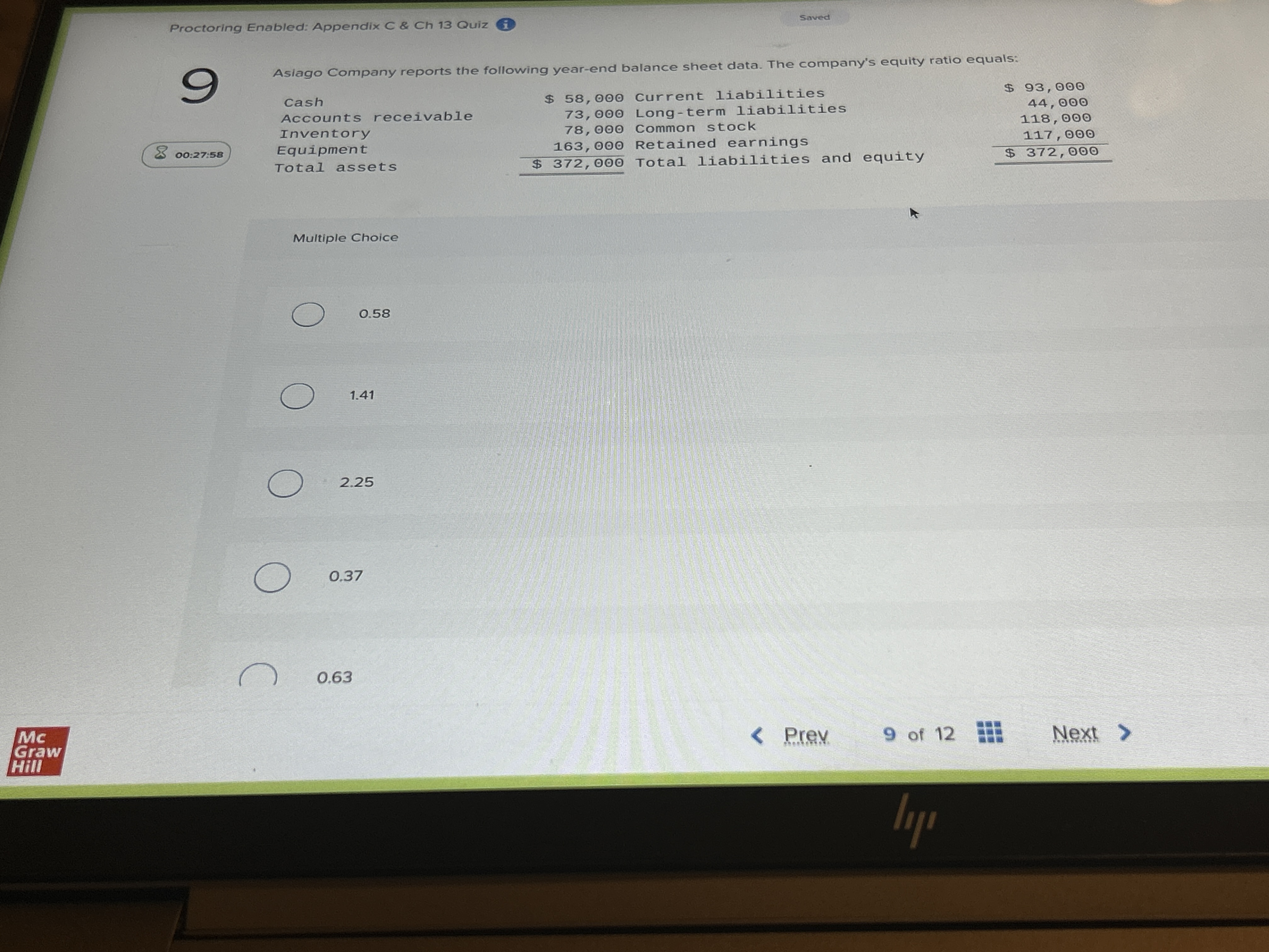 C & Ch 13 Quiz Saved 9 Asiago Company reports the following